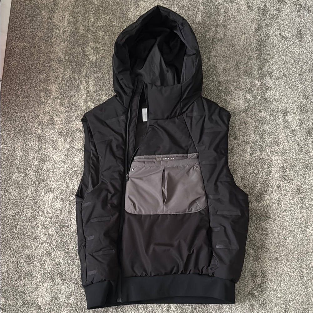 Black Hooded Vest with Gray Pocket